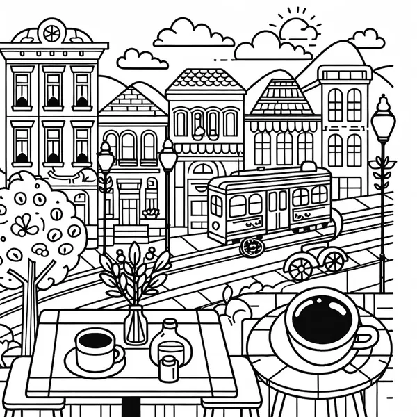 Cafe Scene Coloring Sheet