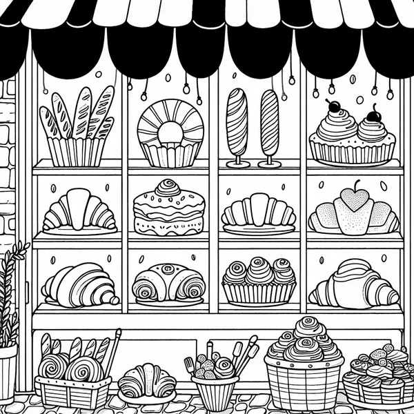 French Bakery Coloring Sheet