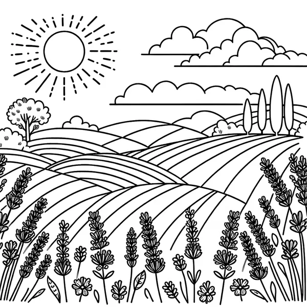 Lavender Fields Coloring Page