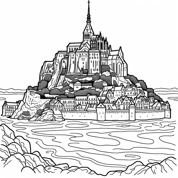 Mont Saint-Michel Coloring Page