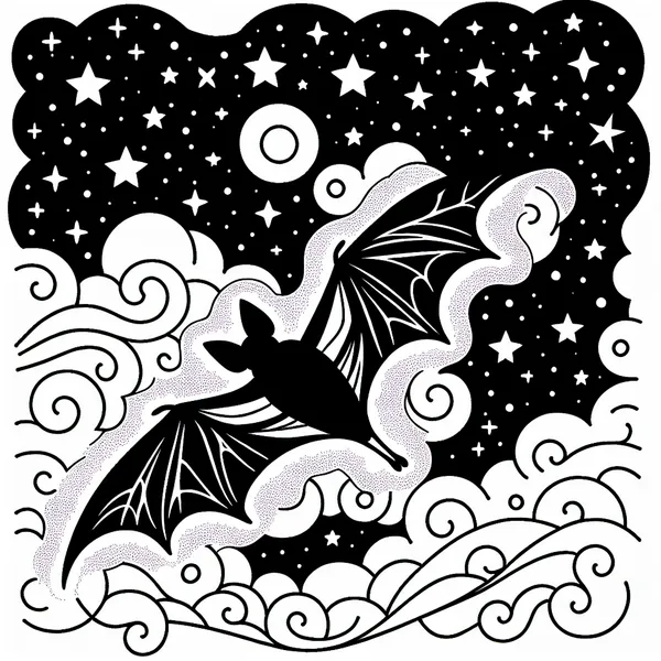 A bat flying under a starry sky