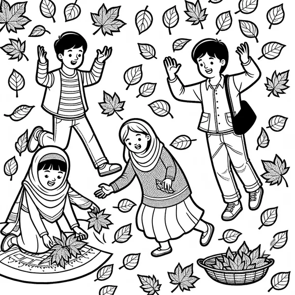 Children playing in a pile of leaves