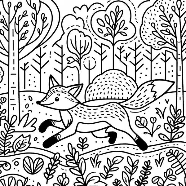 Fox running through the woods