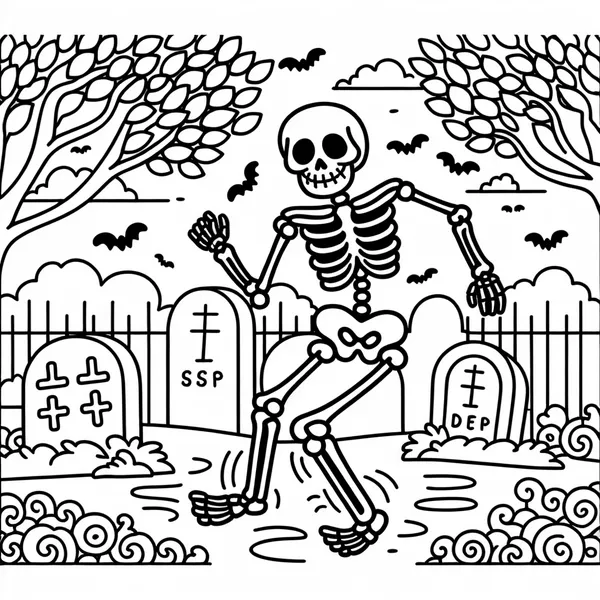 Skeleton dancing in a graveyard