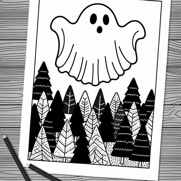 Spooky ghost floating over a forest