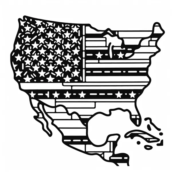 USA Flag in the Shape of North America